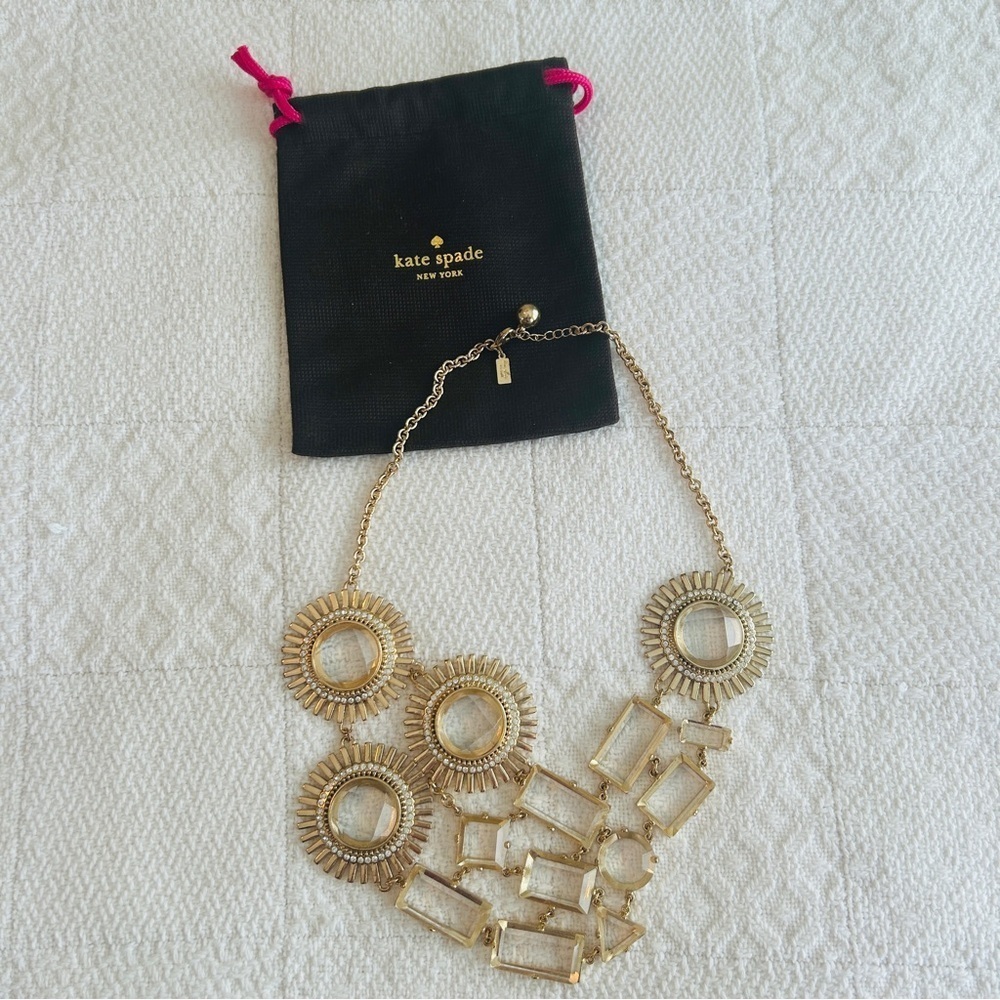 kate spade Lorelei Necklace Gold and Clear Sunburst Facted Stones Statement - Picture 5 of 11